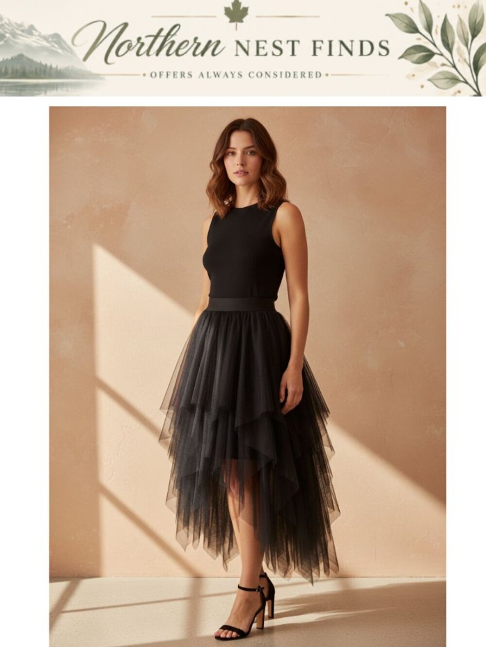 Bridesmay Women's Tulle Skirt Elastic Waist Asymmetrical High Low A-Line Midi